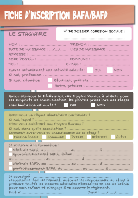 fiche inscription BaFa